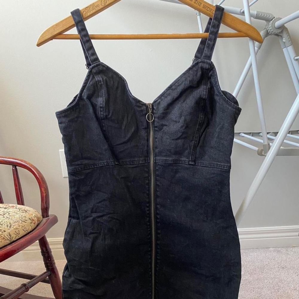 Garage Black Denim Mini Dress with Front Zipper